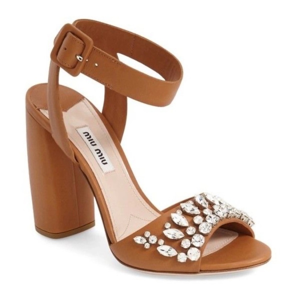 Miu Miu Swarovski embellished block heel sandals